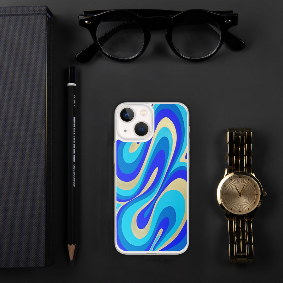 Blue & Gold Trippy Lines iPhone Case